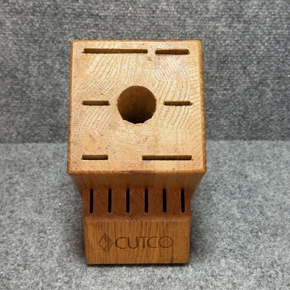 CUTCO 13-Slot Wood Knife Block Oak Holder Storage 12 Knives + Sharpener USA